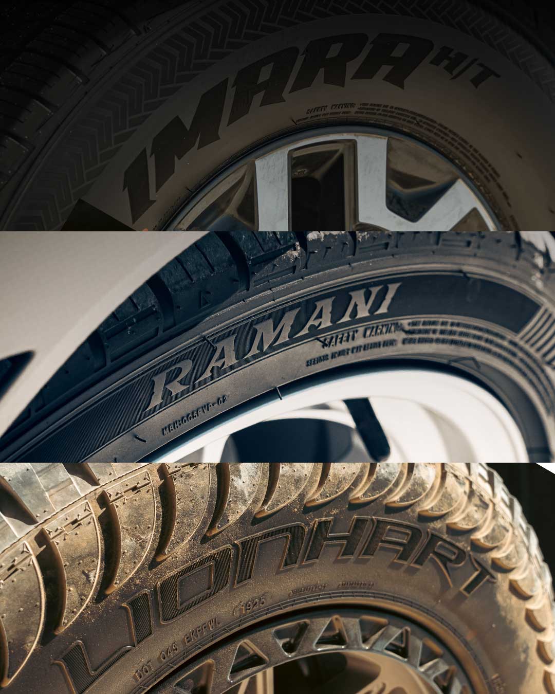 three row graphic of lionhart new tires